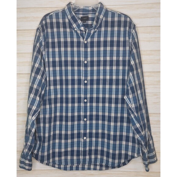 J. Crew Other - J. CREW Men's Cotton Shirt Blue/White Plaid Button Up Size XL